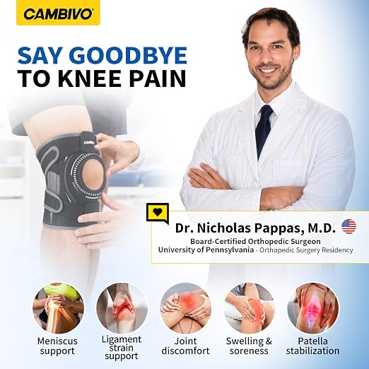 CAMBIVO Knee Brace with Stabilizers, Gel Pad & Open Patella for Men & Women | Open Patella Stabilizer for Arthritis, Meniscus & ACL MCL Relief. Adjustable Compression for Running & Sports Recovery