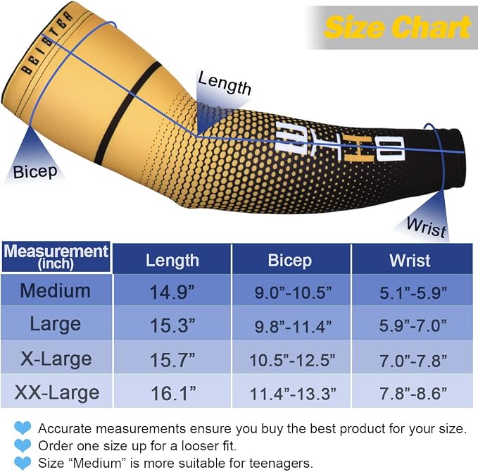 beister Arm Sleeves for Men & Women, UV Protection Cooling Cover and Cyling | Lightweight stretch; sweat-wicking comfort; cycling, volleyball, baseball, driving and gardening; washable tattoo coverage