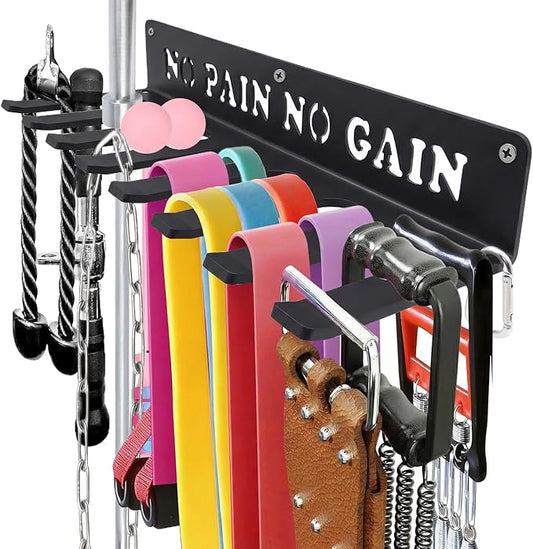 Home Gym Accessories Organization Storage Rack Equipment For Home 8 Hook Wall Hanger Display Gear Barbells Resistance Bands Jump Ropes Lifting Belt Hanger Accessories Hardware Included