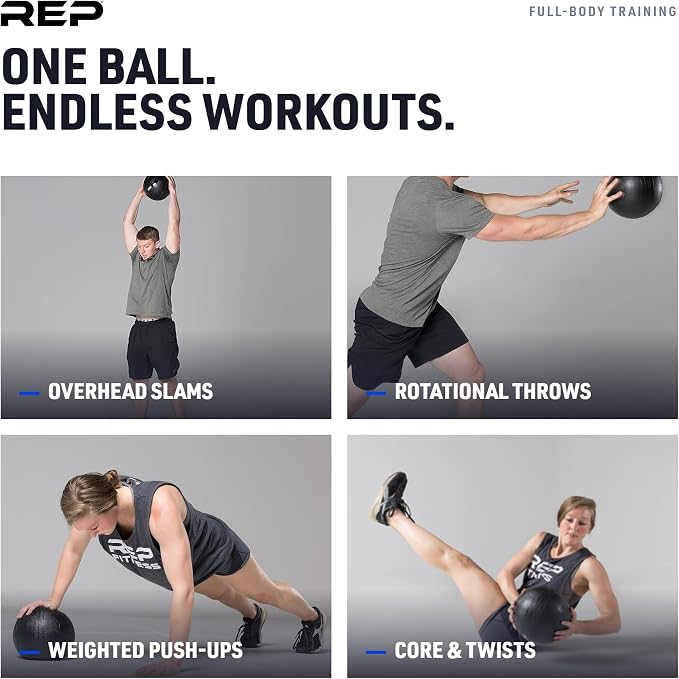 REP Weighted Slam Balls | Exercise and Fitness Balls for Strength Training, Soft Rubber Grip, Non-Bounce Medicine Ball | Cross Fit, Home Gym, Fitness, and Core Workouts