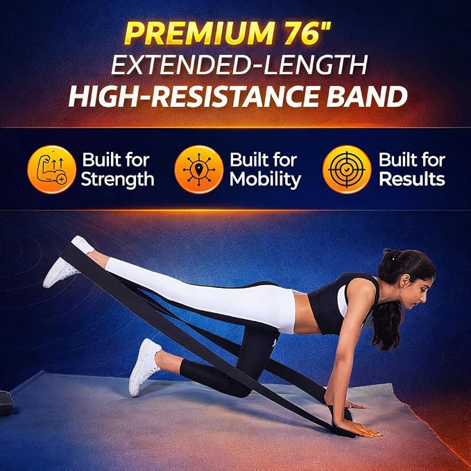76 Inch Extended Length Resistance Bands - Heavy Duty Elastic Fabric & Natural Rubber Long Workout Loop for Pull Up Assist, Vertical Jump Training, Mobility & Full Body Fitness