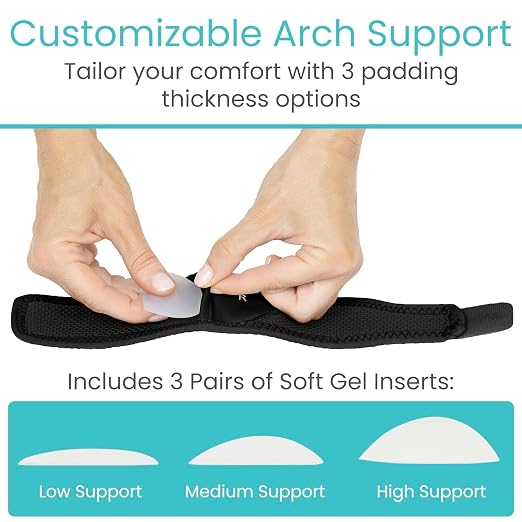 Vive Foot Arch Support Brace (Pair) - Wrap Corrector for Flat Feet, Plantar | Fasciitis, Pain Relief, Fallen Arches - Compression Sleeve Strap, Gel Bands Inserts for Women & Men - Wear Under Socks