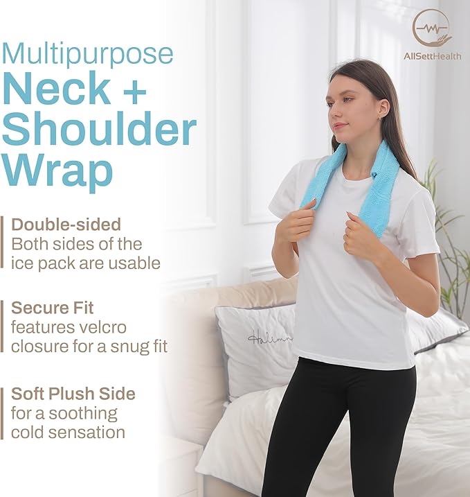 Ice Pack for Neck and Shoulders, Neck Ice Pack Wrap with 2 Reusable Packs | Cold Pack for Neck, Freezable Cooling Wrap, Post Surgery Tonsillectomy Recovery, Soft Plush Towel