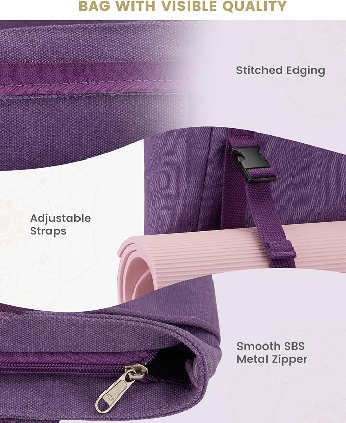 Gonex Yoga Mat Bag For Women Canvas Tote Pilates Gym Bag With Mat Carrier | Front-Opening Quick Access Mat Straps, Durable Cotton Canvas, Machine Washable, Bottle Holder Multi Pockets, Yoga Gym Travel