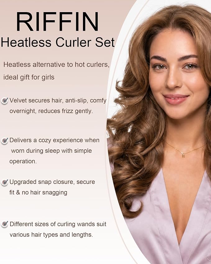 Classic Heatless Curls Overnight Rods - Upgraded Directional Grip Velvet Heatless Hair Curler to Sleep in No Heat Heatless Curling Flexi Rods Foam Hair Rollers for Blowout Look Medium & Long Hair