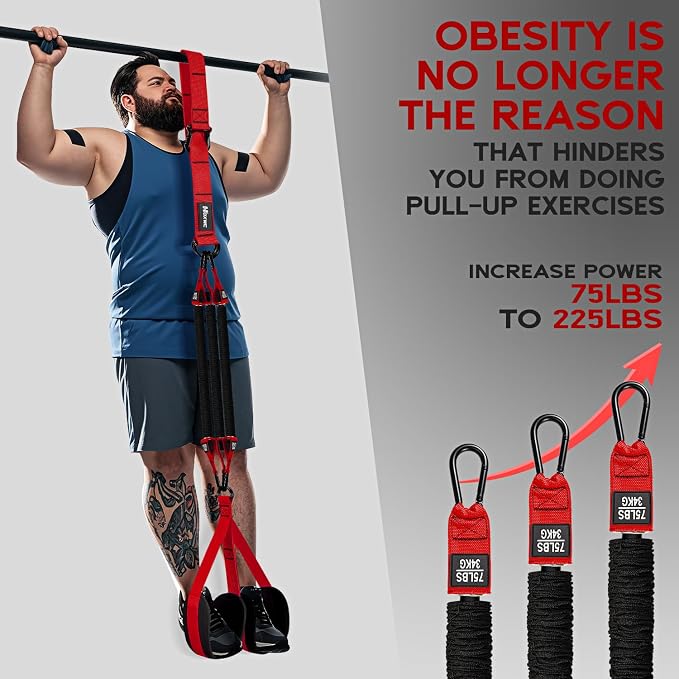 HOXWC Pull Up Assistance Bands, Adjustable Heavy Duty Resistance Band for Pull Up, 3 Pull Up Bands, Comfortable Fabric Feet/Knee Rest, Assistance Bands for Pull-Up, Home Fitness, Body Stretching