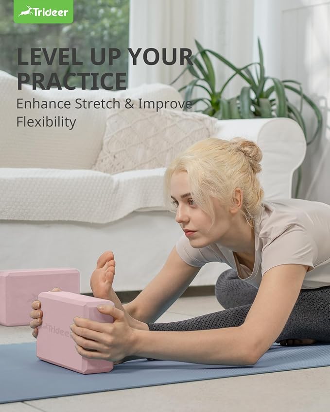 Trideer Yoga Blocks 2 Pack, Soft Non-Slip Foam Blocks with Beveled Edges for Alignment and Stretching in Yoga, Pilates, and Dance - Supportive, Lightweight, Odor Resistant, Latex-Free