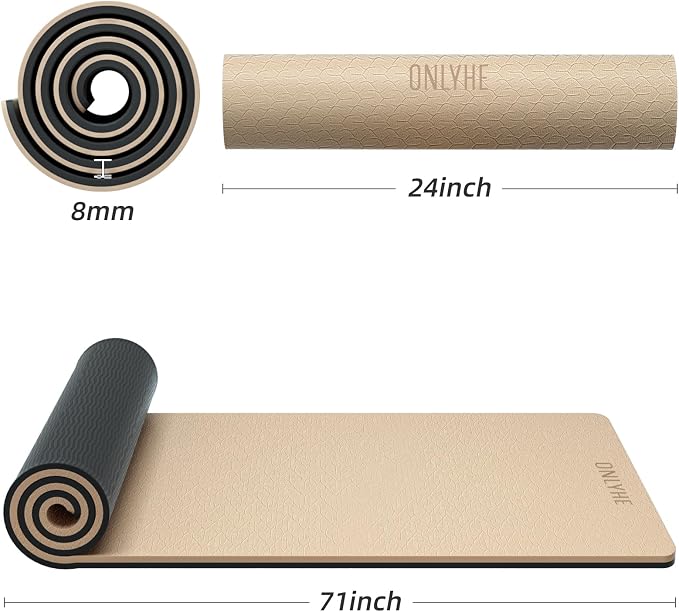 Yoga Mat Thick（8mm）Exercise Mat Non Slip Anti-tear,Pilates Mat for Men and Women,Workout Mats for Home,Barefoot Workouts and Floor Exercise,with Carrier Strap(71"x 24")