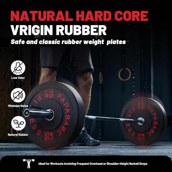 2" Bumper Plates Set Olympic Weight Plates for Barbell Strength Training | Papababe 2Inch Weights Plates Set, Floor Protective Plates, 20-600lbs Rubber Bumper Plates for Weightlifting, Bench Press
