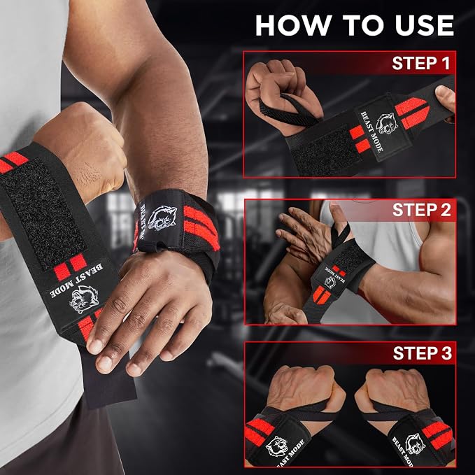 TECEUM Elastic Cotton Weightlifting Wrist Wraps with Thumb Loops, 1 Pair