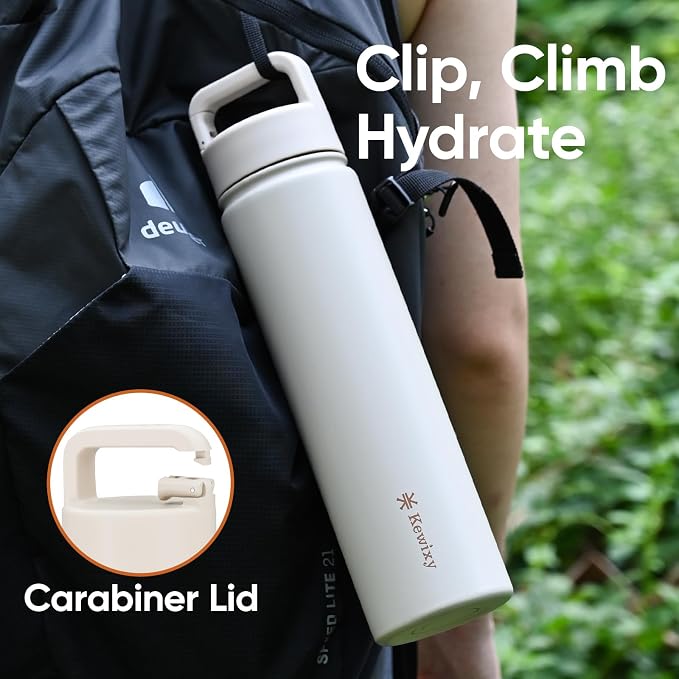 24 oz Insulated Water Bottle, 2-in-1 Lid, Straw & Spout with Protected, Leak Proof, Keep Cold 24H, Cup Holder Fit, Stainless Steel, Metal, Reusable, for Travel, Gym and School, 2 Lids, Mousse