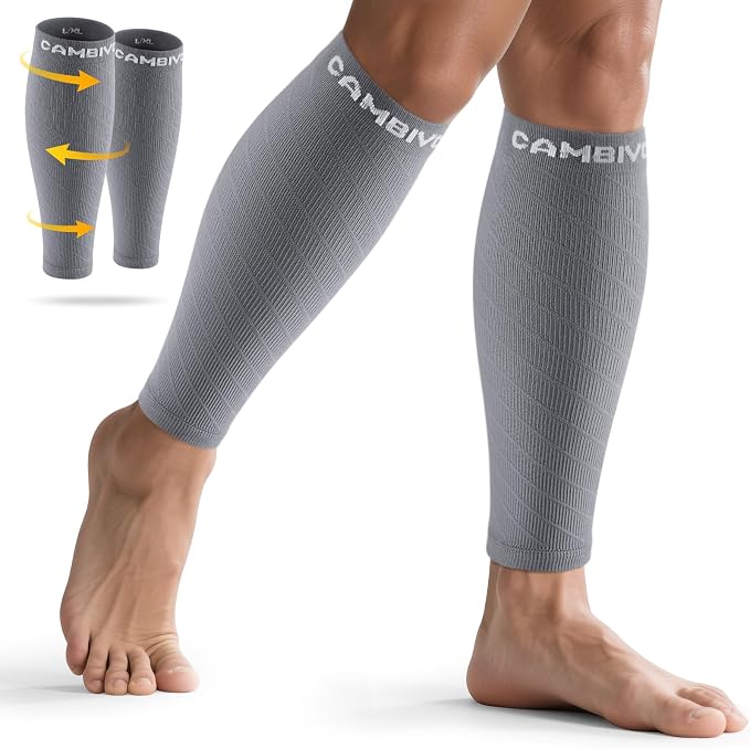 CAMBIVO Calf Compression Sleeve for Shin Splints & Running Support-3 Pairs | Leg sleeves for men & women, 15-20mmHg footless compression socks for gym & recovery, varicose veins