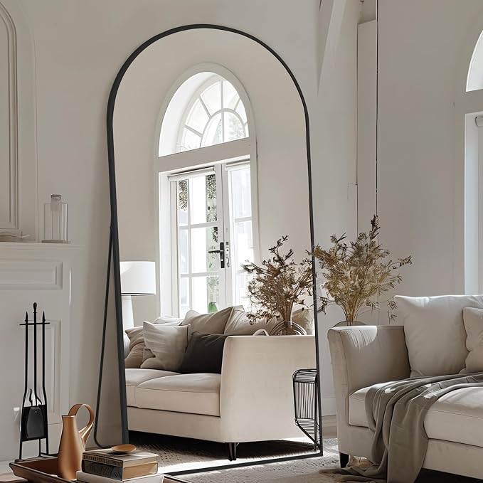 MirrMuse 71''x32'' Large Arched Floor Mirror Full Length with Stand, Black | Aluminum Alloy Frame and Tempered Glass, for Bedroom Living Room Gym, Wall Mounted or Leaning Against Wall