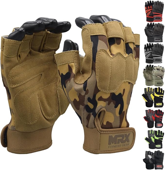 MRX Weightlifting Gloves for Men Workout Gloves Mens Wrist Support Lifting Gloves Male Gym Gloves | Workout Gym Accessories for Men Weight Lifting Fingerless Gym Exercise for Powerlifting