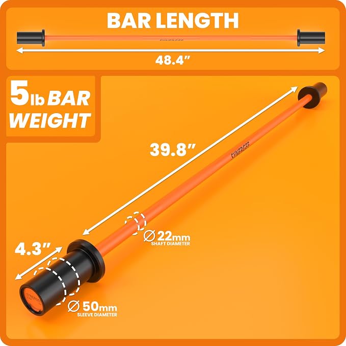 Synergee Kids Barbell – 5 lb Youth Bar in Blue Orange Pink