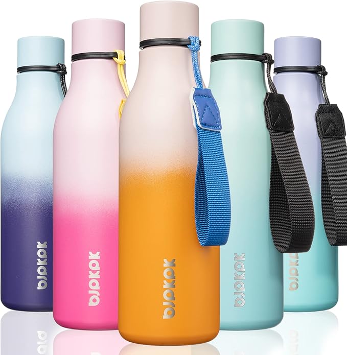 BJPKPK 18oz Insulated Water Bottle, Stainless Steel Bottle with Carry Strap | Keep Cold & Hot Vacuum Insulation, Leak-Proof BPA-Free Design, Slim Bottle Fits Most Cup Holders for Gym, Office & Travel