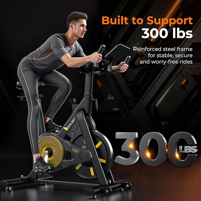 OWLSKY Exercise Bike with APP,Magnetic Resistance Bike, 300 lbs Capacity Quiet Stationary Bike for Home Gym, Cardio Bike Workout, Adjustable Seat & Tablet Holder