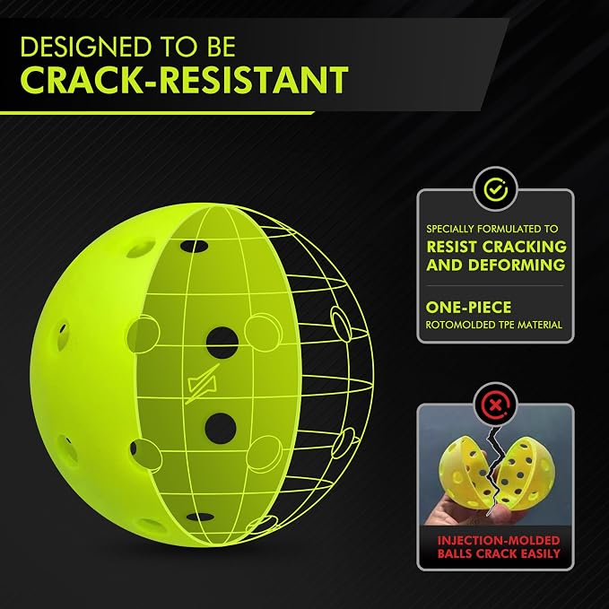 Pickleball Balls, Outdoor Pickleballs USAPA Approved, Enhanced Durability Pickle Ball with Roto-Molded & Seamless Design, 40 Holes Green Pickleballs for Beginners Professionals