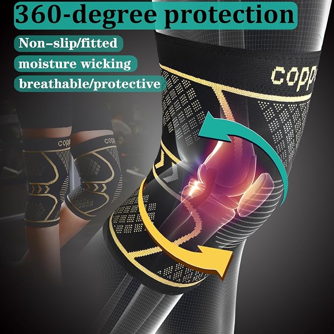 Copper Knee Braces for Women and Men 2 Pack, Knee Compression Sleeve for Knee Pain, Arthritis,ACL, Meniscus Tear, Joint Pain Relief, Knee Support for Running, Working Out, Fitness, Weightlifting-XS