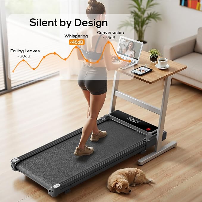 Walking Pad Under Desk Treadmill, Portable Compact Electric Walking Treadmill, Quiet Fitness Machine with Remote Control & LED Display for Home Office