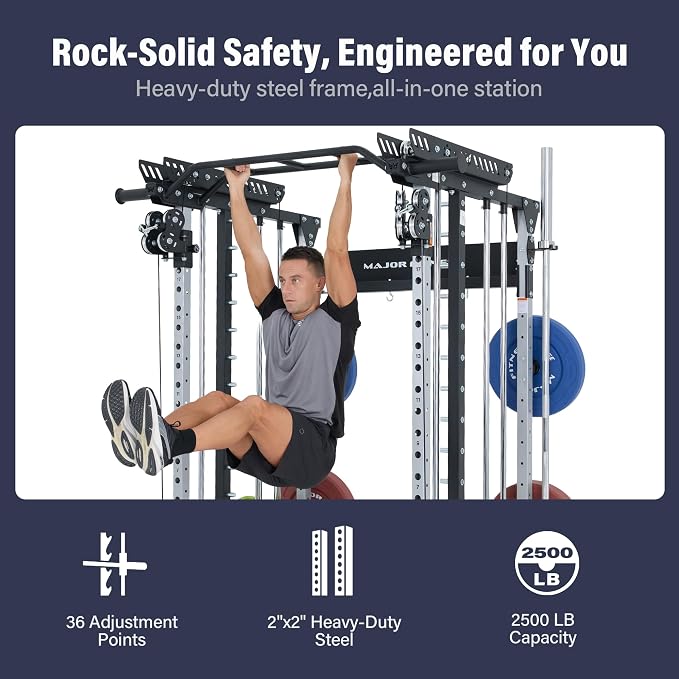 Major Fitness Drone MAX V Smith Machine with Weight Stacks, All-in-One Home Gym Squat Rack--2500LB Capacity, Dual LAT Pull-Down Systems & Cable Crossover Machine, Heavy-Duty Full-Body Workout Machine