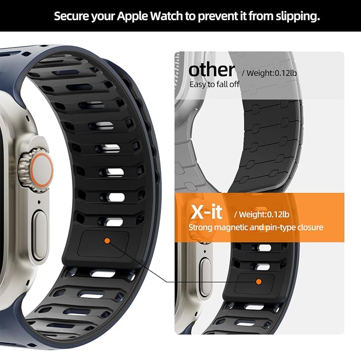 X-it Magnetic Watch Band for Apple Watch Ultra 49mm, 46mm/45mm/44mm, Silicone Sport Strap with Strong Magnet for Men and Women, Compatible with Apple Watch Series 11/10/9/8/7/6/5/4/3/2/1 and SE
