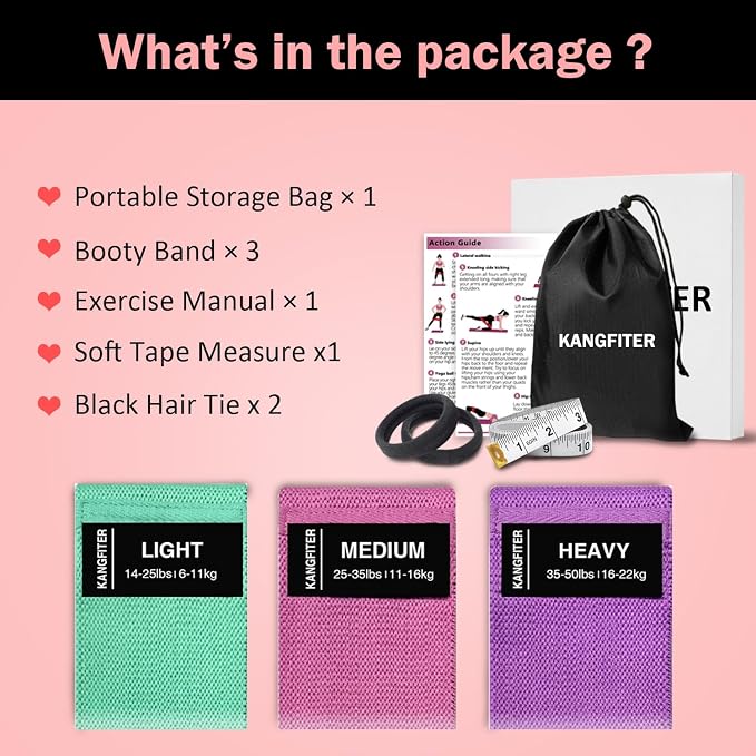 KANGFITER Non-Slip Fabric Resistance Bands for Working Out 3 Levels | Loop Exercise Bands for Booty Leg Butt Glute Hip, Elastic Stretch Workout Bands for Women Men Home Gym Fitness Yoga Pilates