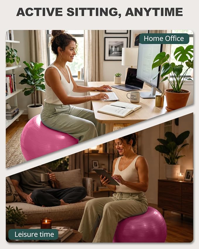 Trideer Yoga Ball for Exercise, Pilates, Core & Balance Training, Stability Ball for Pregnancy & Birthing Prep, Physical Therapy, Daily Stretching, Office Chair for Active Sitting, Quick Pump Included