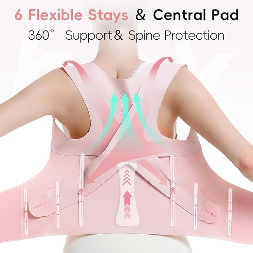 babaka Posture Corrector for Women, Invisible Lightweight Adjustable Back Brace for Upper and Lower Back Pain Relief, Hunchback, Hump, Scoliosis, Thoracic, Spine Corrector Under Clothes (Pink, Small, Waist: 25''-30'')