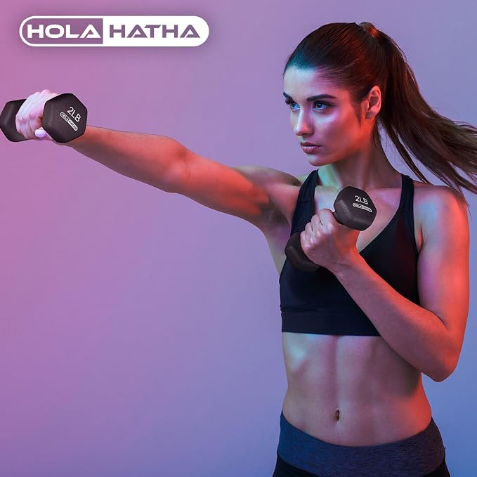 HolaHatha 1, 2 and 3 lb Neoprene Dumbbell Strength Training Weight Set with Rack