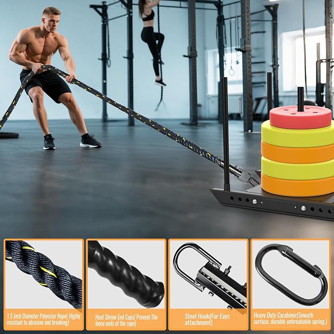 Weight Workout Sled Pulling Rope - 1.5 Inch x 30FT Heavy Duty Workout Sled Pull Rope for Tire Pulling, Football Training - Fitness Resistance Exercise Equipment for Men & Women