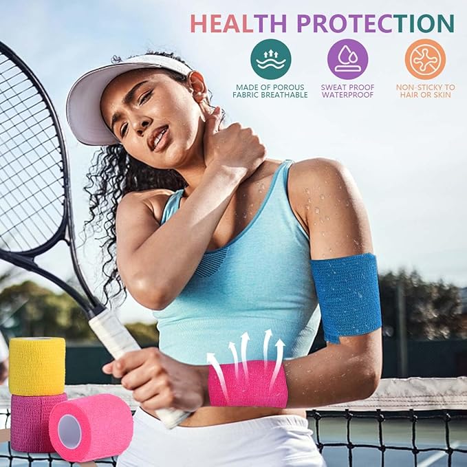 KISEER 30 Pack 2 Inch x 5 Yards Colorful Self Adhesive Bandage Breathable Cohesive Bandage Wrap Rolls Elastic Self-Adherent Tape for Stretch Athletic, Sports, Wrist, Ankle