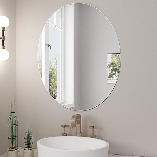 JUNEBRUSHS Oval Mirror, Acrylic Oval Bathroom Mirrors 17x14 Inchs | Unbreakable Frameless Wall-Mounted Mirrors, for Wall Bedroom Home Decor