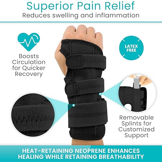 Vive Carpal Tunnel Wrist Brace with Splint for Left or Right Hand | Adjustable Night Wrist Support Splint Immobilizer for Men & Women - Cockup Brace for Arthritis, Tendonitis, Sprain, Injuries