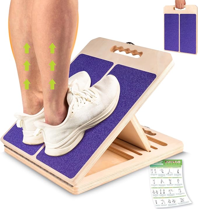 Slant Board Calf Stretching, 300 LBS Capacity Portable Wooden Incline Board | Training Poster, 5 Adjustable Angles, Non-Slip Calf Mobility Board for Legs, Ankles, Knees, Heels, Physical Therapy & Squats