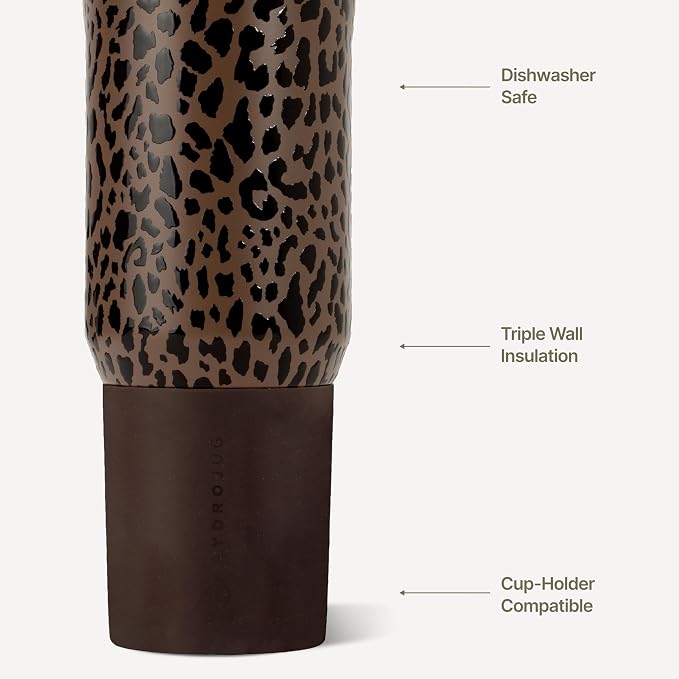 HydroJug Sport 20 oz Insulated Stainless Steel Water Bottle, Brown Leopard