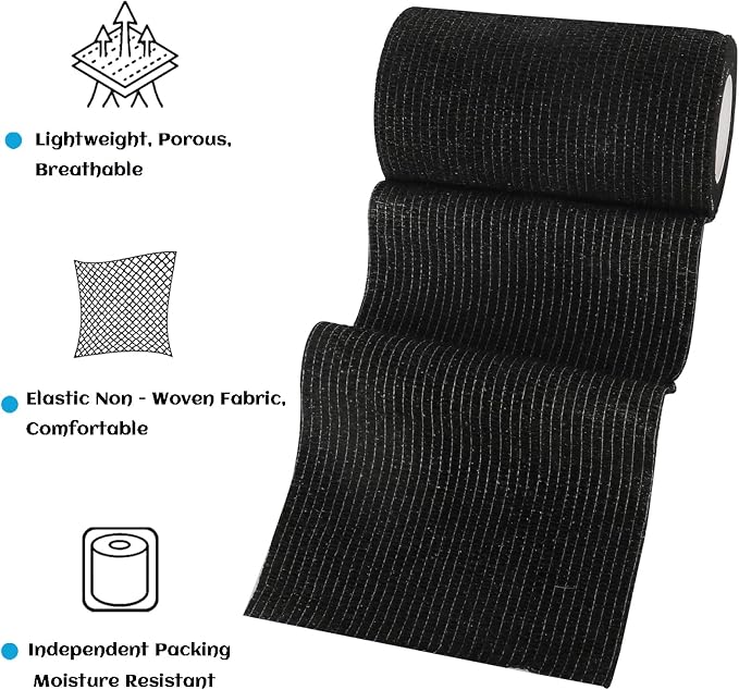 6 Rolls Elastic Self Adhesive Bandage Wrap 4 Inch, Breathable Non Woven Cohesive Bandage, Vet Wrap for Dogs, Ankle Sprains Swelling Medical First Aid Tape, Sports Athletic Tape Black