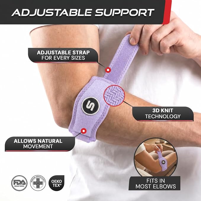 Sleeve Stars Tennis Elbow Brace for Men & Women, Elbow Brace for Tendonitis, Tennis Elbow Strap, Golfers Elbow Brace, Elbow Support Wrap for Tennis Elbow Relief, Fits 9"-23" (Single/Light Purple)