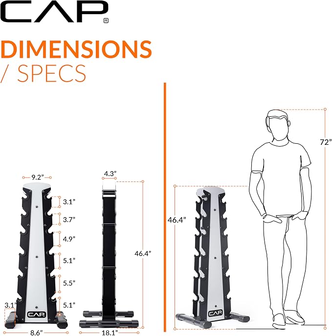 CAP 6-Tier Dumbbell Rack for Home Gym, 210lb Capacity, Heavy-Duty Weight Storage Rack for Hex Dumbbells, Space-Saving Steel Free Weight Stand, Multi-Level Dumbbell Storage Rack