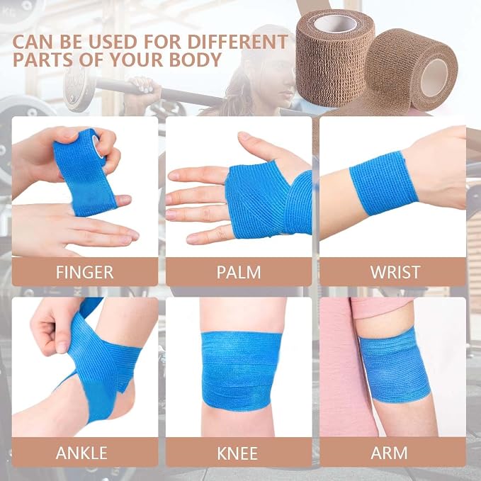 KISEER 15 Pack 2 Inch x 5 Yards Skin Self Adhesive Bandage Breathable Cohesive Bandage Wrap Rolls Elastic Self-Adherent Tape for Stretch Athletic, Sports, Wrist, Ankle