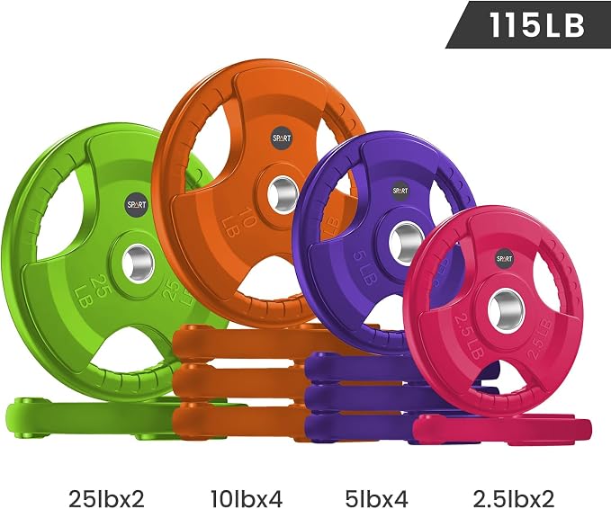 SPART 2-Inch Color Rubber Coated Olympic Grip Plate in Pairs or Single for Strength Training, Weightlifting and Bodybuilding, Solid Cast Iron Weight Plates for Barbell, 2.5LB/5LB/10LB/25LB/35LB/45LB, Two Years Warranty