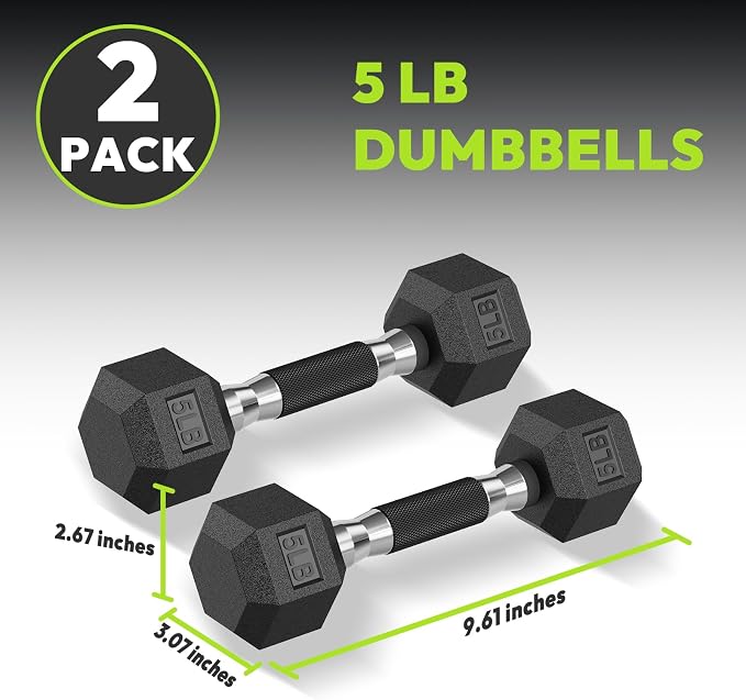 HANDBODE Rubber Encased Hex Dumbbell Pair, 2.5-65 lb | Non-Slip Handle Design for Secure & Comfortable Grip, Hand Weights for Strength Training, Fitness & Home Gym