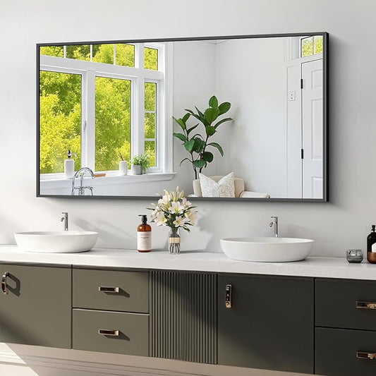 Koonmi Black Bathroom Mirror for Over Sink,Metal Framed 24"x48" Wall Mirror