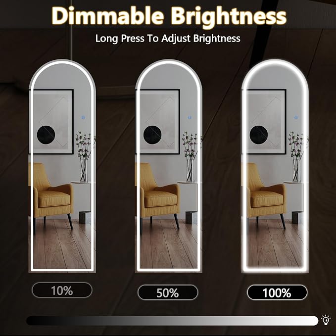 Sweetcrispy 63"x20" LED Mirror Full Length with Stand, Lighted Floor Mirror, w/Dimming & 3 Color Lighting, White