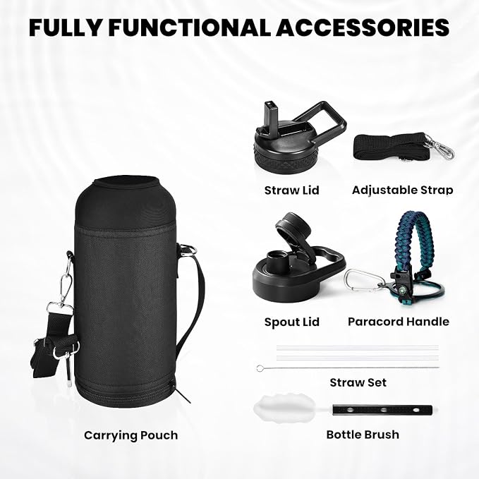 RAYMYLO Insulated Water Bottle 32 oz, Triple Wall Vacuum Stainless Steel (Cold for 24Hrs, Hot for 12Hrs), Leak Proof & Non-BPA, Modern Water Flask Jug with Paracord Handle & Straw Spout Lids | (Cold for 24Hrs, Hot for 12Hrs), Leak Proof & Non-BPA, Mode...