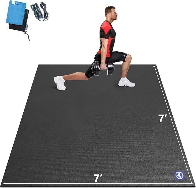 MRO Extra Large Exercise Mat 12'x7'/9'x7'/7'x7'/7'x5'(7mm), High-Density Workout Mats for Home Gym Flooring, Non-Slip, Extra Thick Durable Cardio Mat, Ideal for Plyo, MMA, Jump Rope - Shoe Friendly