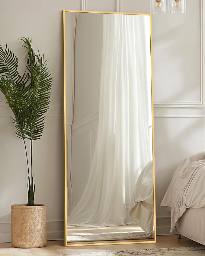 Antok Full Length Mirror, 56"x14" Floor Mirror, Floor Standing Freestanding Full Body Mirror with Stand for Bedroom, Hanging Mounted for Living Room Cloakroom, Gold
