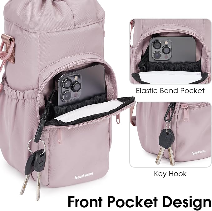 sportsnew 40oz Insulated Crossbody Water Bottle Bag Gym Hiking Phone Pocket | Water-resistant Lining, Padded Strap, Top Handle, Drawstring, Phone Pocket, Elastic Slots, Built-In Key Clip for Gym Walking