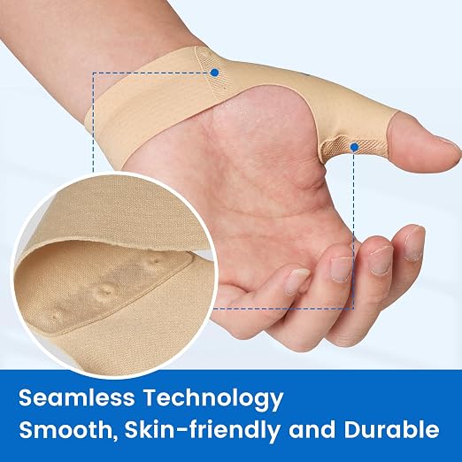 Velpeau Thumb Compression Sleeve for Tendonitis (Pack of 2), Seamless Technology, Gloves Wraps for Arthritis Pain Relief for Women & Men, Splint Liner, Fits Both Hands (Khaki, Short Version, S)