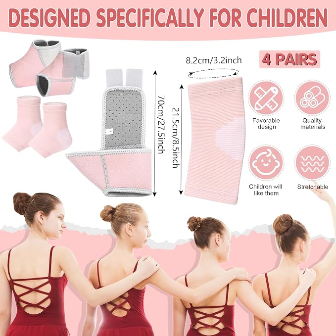 Tarpop 2 Pairs Kids Ankle Brace Set Foot Support Stabilizer Wraps Protector Guard Knitted Ankle Sleeve Sock Support Compression Socks for Injury Prevention(Pale Pink,Medium)